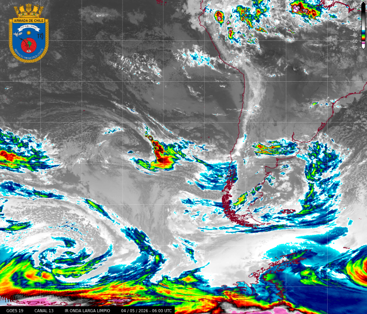 MetArmada_Valp's tweet image. Foto satelital Infrarroja correspondiente a las 06 UTC.   ☀️Visita nuestra página web meteoarmada.directemar.cl #Chile #PacificoSur #Weather