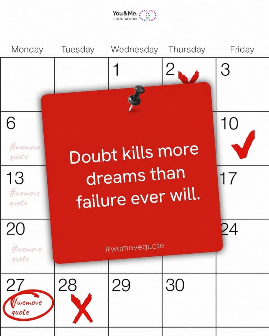 YouandMeFdn's tweet photo. Why Doubt when you can do... Just start!
#YouAndMeFoundation
#WeMove https://t.co/imwZIkXhN5
