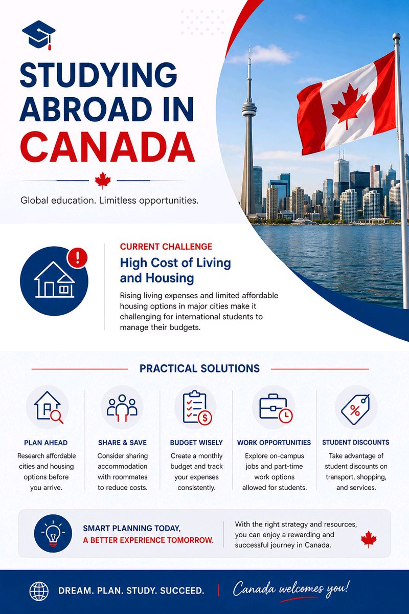 Edulounge_'s tweet image. Thinking of studying in Canada but worried about the cost of living? 🇨🇦
Don’t let challenges stop you—prepare smarter, not harder.
💡 Save this &amp;amp; start planning today!

#InternationalStudents #CanadaStudyVisa #StudyAbroadGoals #Japa #NigerianStudents #StudyTips #StudentLifeCanada