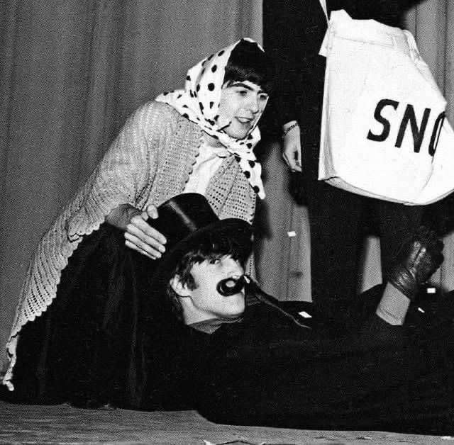 John Lennon and George Harrison at the Beatles Christmas show, December 1963