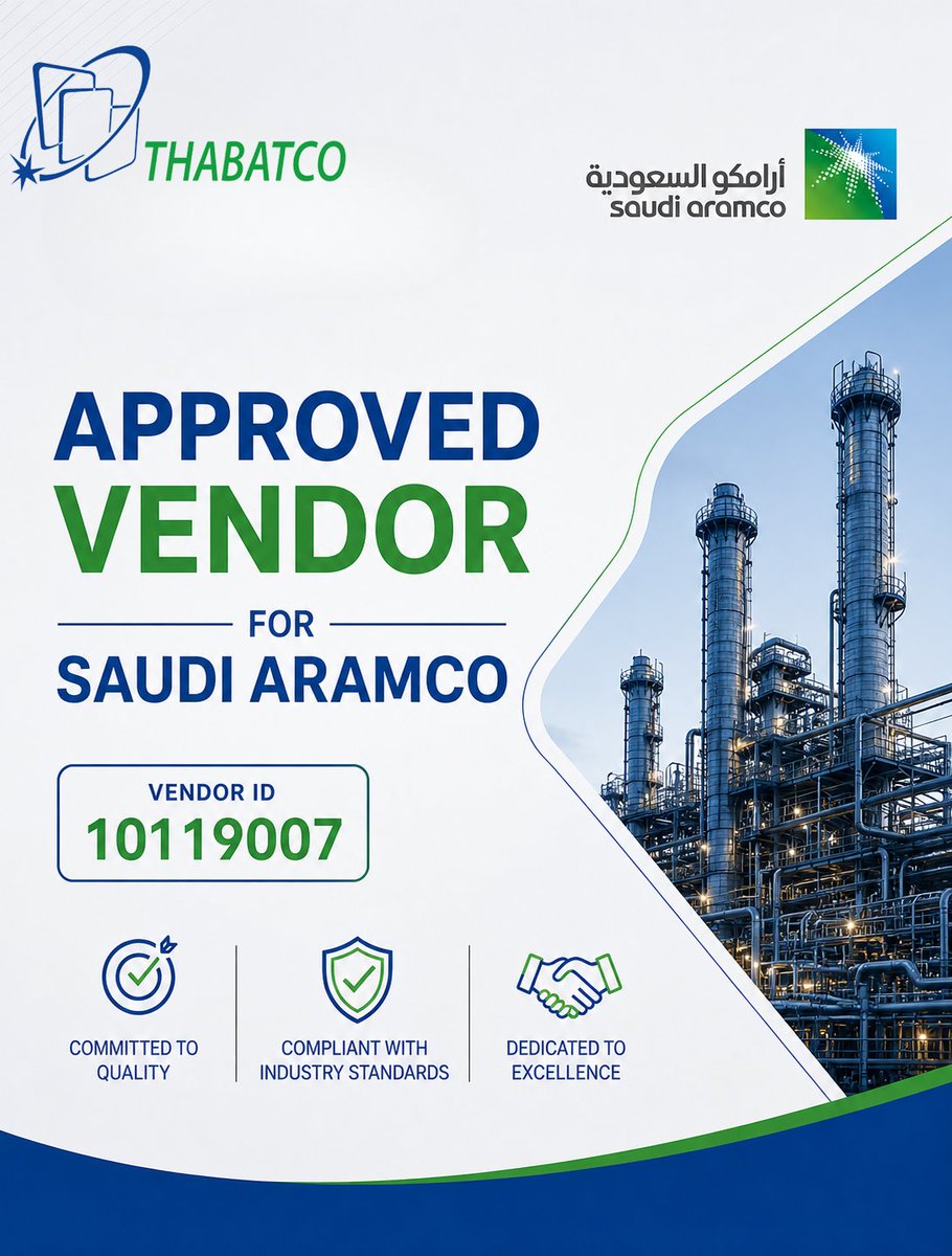 THABATCO26's tweet photo. Excited to announce that Thabatco is now a vendor with Saudi Aramco. Marking another step forward in our journey.🎉
#aramco #THABATCO #firealarmsystems #mep #saudi_arabia #Riyadh https://t.co/1jyt9xKnt1