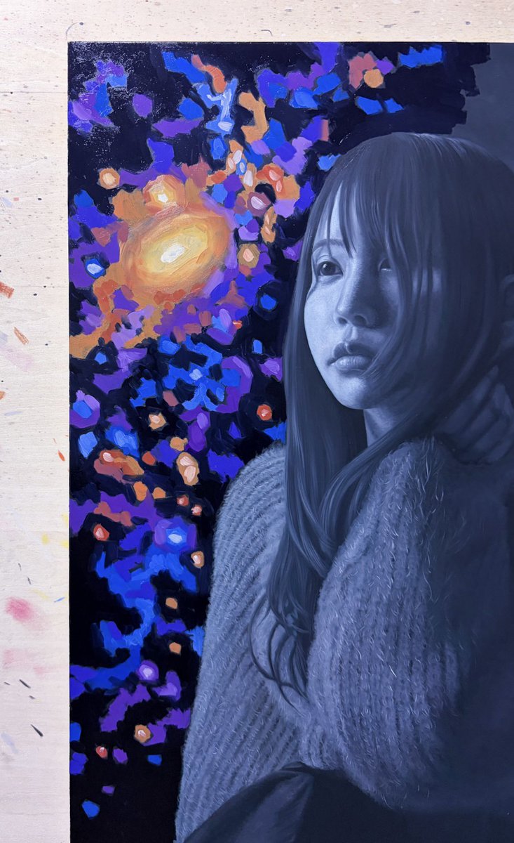 conecell's tweet photo. 背景2層目、人物3層目。
視点を変えて、背景を「彩度を下げていく」描き方にしてみたところ、イメージにより近い色になってきました。 https://t.co/ReWimP8BEF
