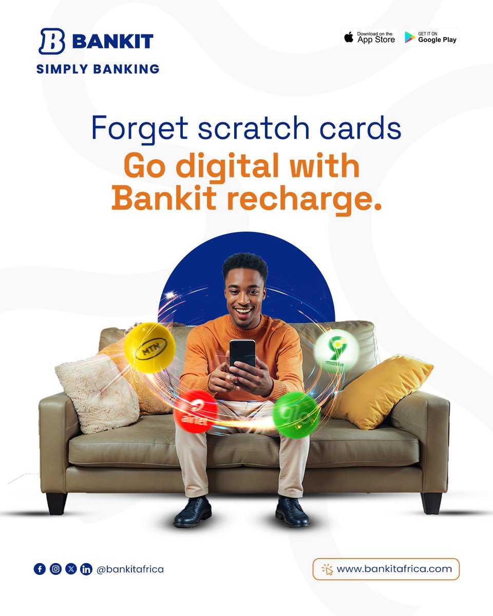 Say goodbye to scratch cards and hello to seamless digital recharges with Bankit — banking made simple, fast, and smart!

#DigitalBanking #SeamlessRecharge #BankitAfrica #GoCashless #SmartBanking