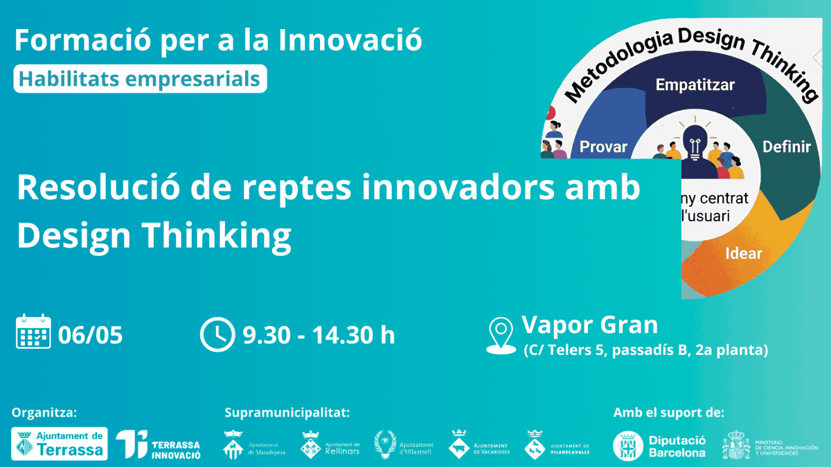 trsinnovacio's tweet image. 🚀 El #DesignThinking permet un prototipatge ràpid + test real = 0 riscos! 

Valida idees i crea solucions efectives per a productes, serveis, processos interns i models de negoci

❗️ Últimes places disponibles a terrassainnovacio.cat/resolucio-de-r… @ajterrassa

#Terrassa @ajterrassa