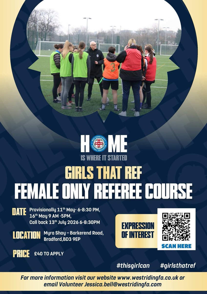 WestRidingFA's tweet photo. ⏰️ Time is running out to register your place on our Female Only Referee Course at Myra Shay! 📍 

Click below to express your interest today ⬇️ 

https://t.co/pCdTnqPoqV

#ThisGirlCan #GirlsThatRef https://t.co/IZCHDi5bOy