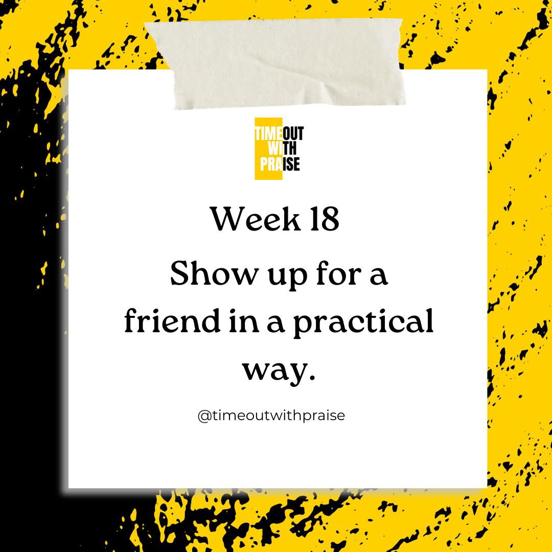 TimeoutwithP's tweet photo. ✨Week 18✨

Friendship isn’t just in the words we say, it’s in the things we do. 💛

This week, go beyond “I’m here for you” and show it.
Run that errand. Make that call. Sit with them. Follow up. Be present in a way they can actually feel.

#week18 
#timeoutwithpraise https://t.co/zea0i6qixv