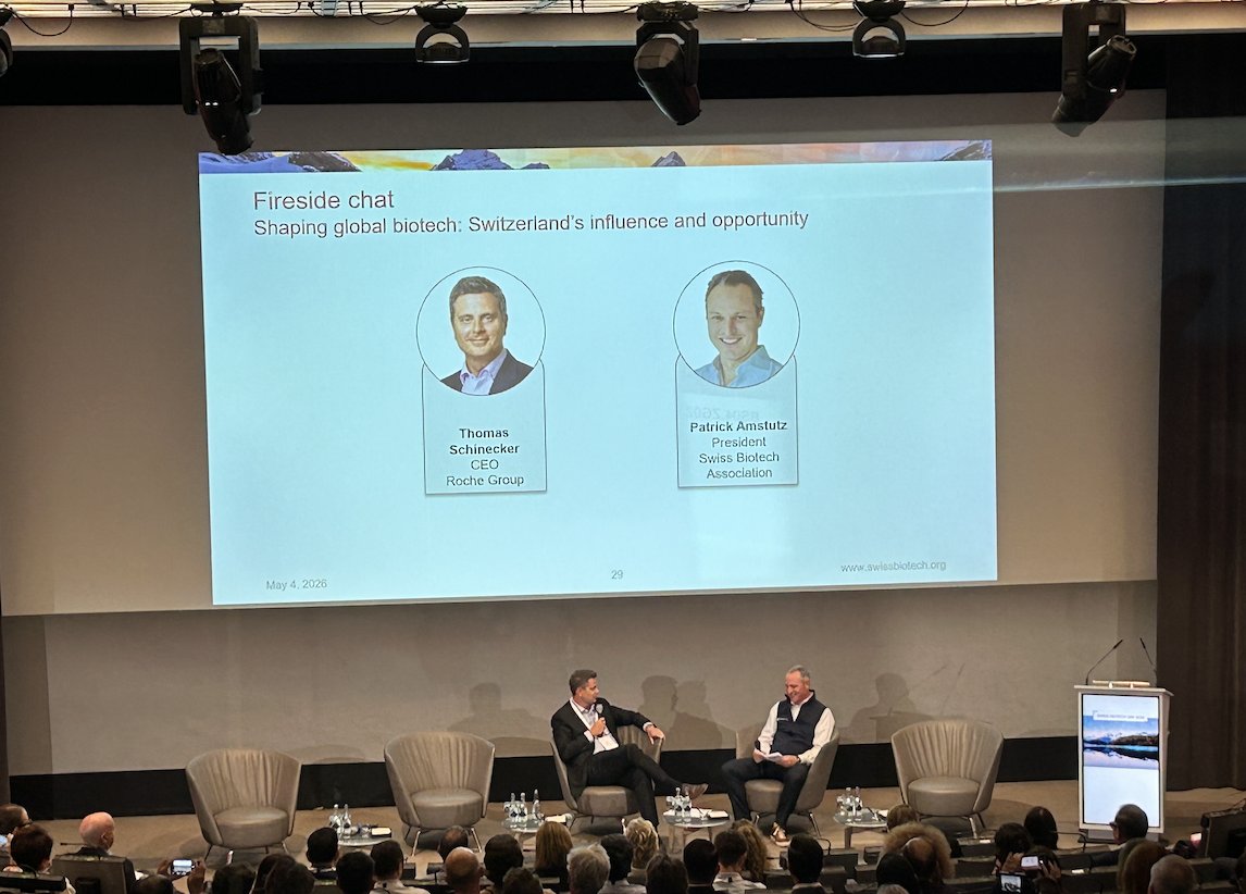 LifeScienceCom's tweet photo. Great to be part of the #swissbiotechday again! With the best view out of the control room! Fireside Chat with #Roche CEO Thomas Schinecker https://t.co/NE8a0oe8iv