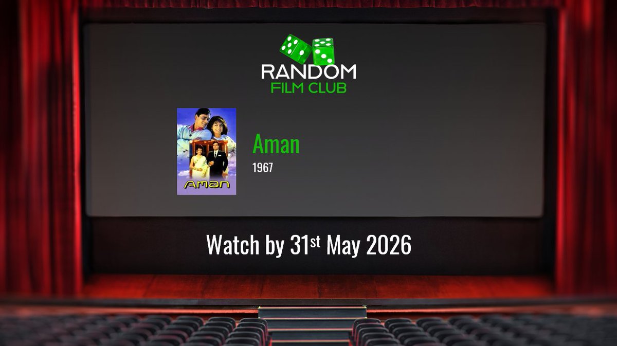 RandomFilmClub's tweet photo. 📽️ #RandomFilmClub #39

Aman (1967)

Watch by 31st May 2026 🗓️

🎬 Director: Mohan Kumar
✍️ Writer: Ranjan Bose | Mohan Kumar | Sarshar Sailani
⭐️ Starring: Rajendra Kumar | Saira Banu | Balraj Sahni https://t.co/2kj7KEAQyM