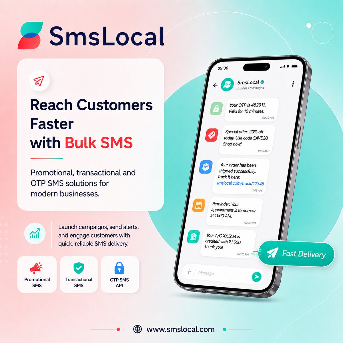 smslocal01's tweet image. Send offers, OTPs, alerts, and updates faster with SMSLocal bulk SMS services. Simple, reliable messaging for modern businesses.

#BulkSMS #SMSMarketing #BusinessMessaging #OTPSMS #TransactionalSMS #SMSLocal