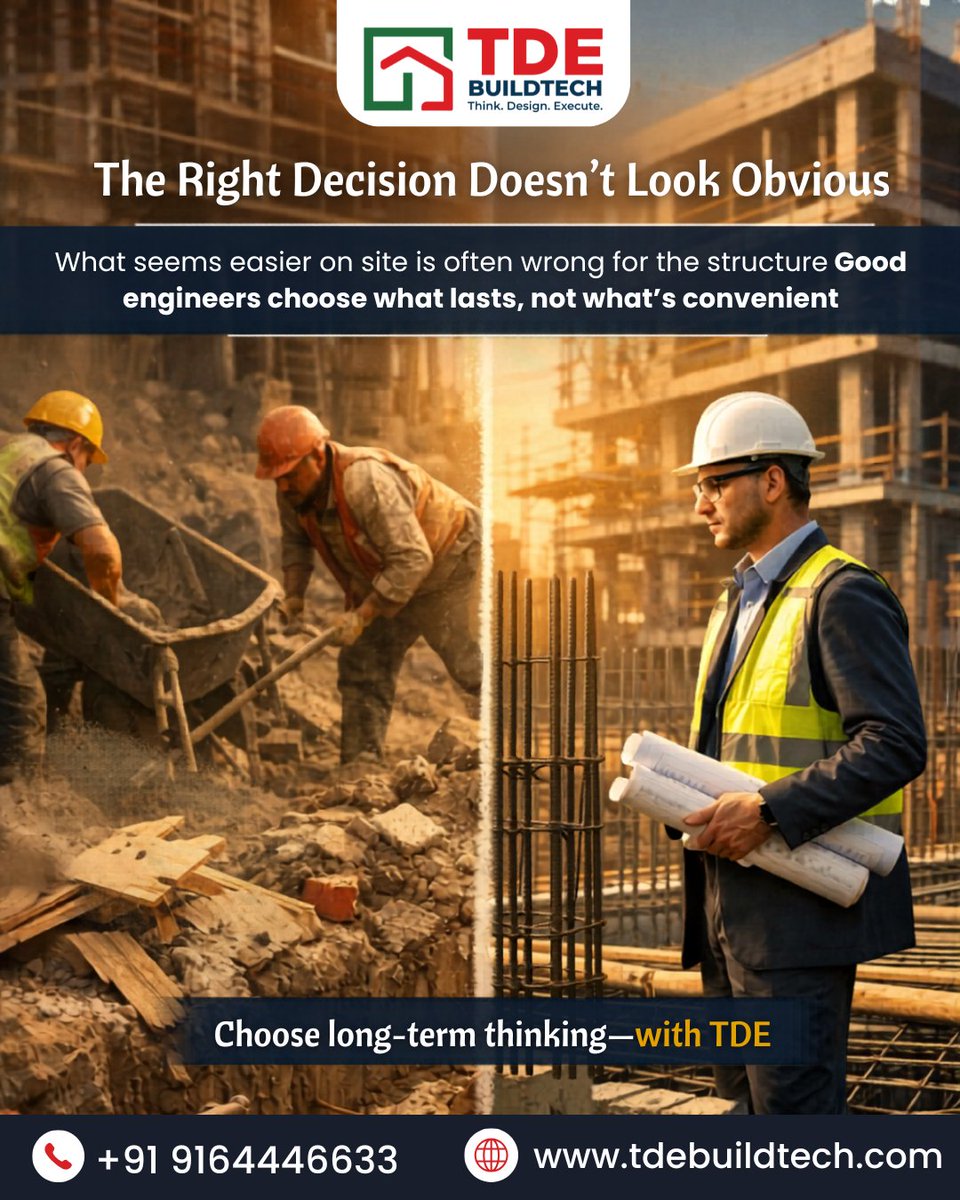 Tdebuildtech's tweet image. Choosing the correct alignment, maintaining the designed depth, following the exact sequence, these decisions may slow things down today, but they protect the building for decades.
Choose long-term thinking. Build with TDE. 

#tdebuildtech #construction #architecture