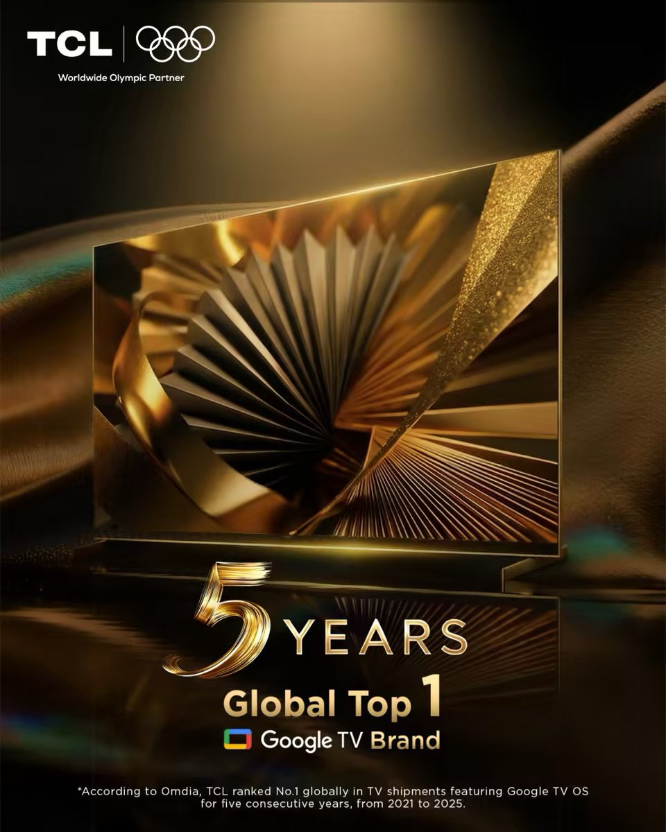 ghana_tcl's tweet photo. 5 Years of Global Dominance! 🏅

The Global #1 Google TV Brand for 5 years and counting. Setting the gold standard for smart entertainment.

Thank you for choosing the best! 🚀

#TCL #GoogleTV #TCLSQDMiniLED #GlobalTop1GoogleTV https://t.co/ZhQdrq8f0Q