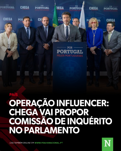 O CHEGA vai propor a constituição na Assembleia da República de uma comissão parlamentar de inquérito à Operação Influencer para “verificação de atos de corrupção” no último Governo de António Costa.