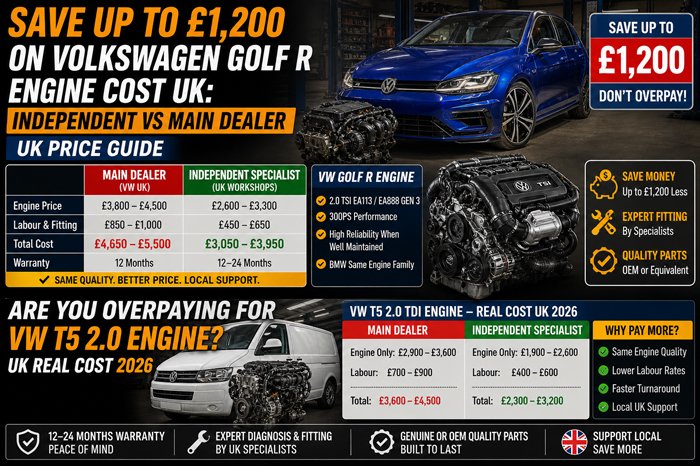 Garage777_uk's tweet image. Save Up to £1,200 on Volkswagen Golf R Engine Cost UK: Independent vs Main Dealer in UK Price Guide
More Info at:
cheapusedenginesinuk.blogspot.com/2026/05/save-u…
#Volkswagen #GolfR #ReplacementEngine #RemanufacturedEngine #UsedEngines #ReconditionedEngine