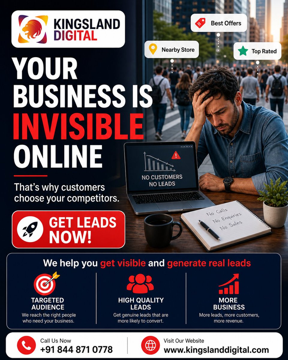 kingsdigit50031's tweet photo. Invisible online = Lost customers ❌
Visible online = More leads &amp; sales ✅
🔥 Let us grow your business the right way.
📩 DM us now or call today!
#GetLeadsNow
#IncreaseSales
#BusinessSuccess
#GrowOnline
#LeadGenerationExperts https://t.co/hT4hxNtEtz