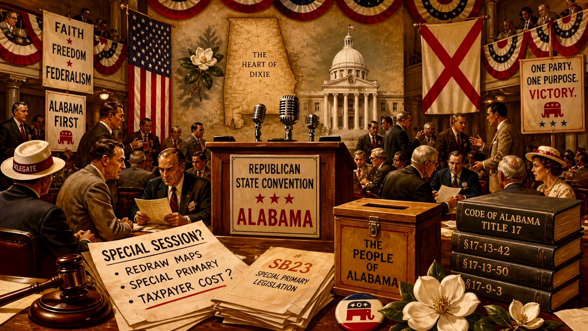 alpoliticsx's tweet image. A Special Session for Special Primaries We Actually Don’t Need
-The Code of Alabama already allows Parties to hold Nominating Conventions to select candidates for office — why make the taxpayers pay extra?
#alpolitics #Callais @ALGOP @aldemocrats 
Link in comments ⬇️