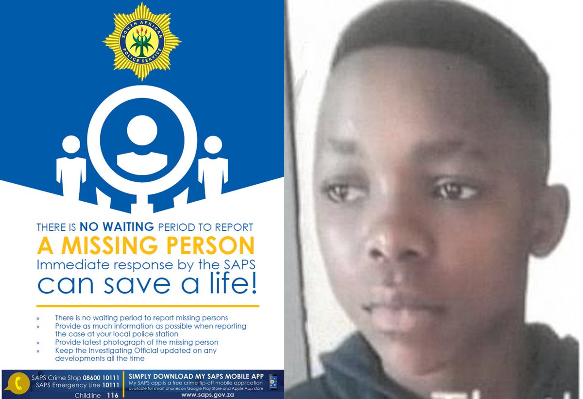 SAPoliceService's tweet image. RT #sapsGP Help Honeydew #SAPS locate #missing teen. It is reported by his father that 16yr-old Karabo Class Kekana went missing on 19/04 when he left home without informing his parents. Anyone with information on his whereabouts is requested to contact the Investigating Officer