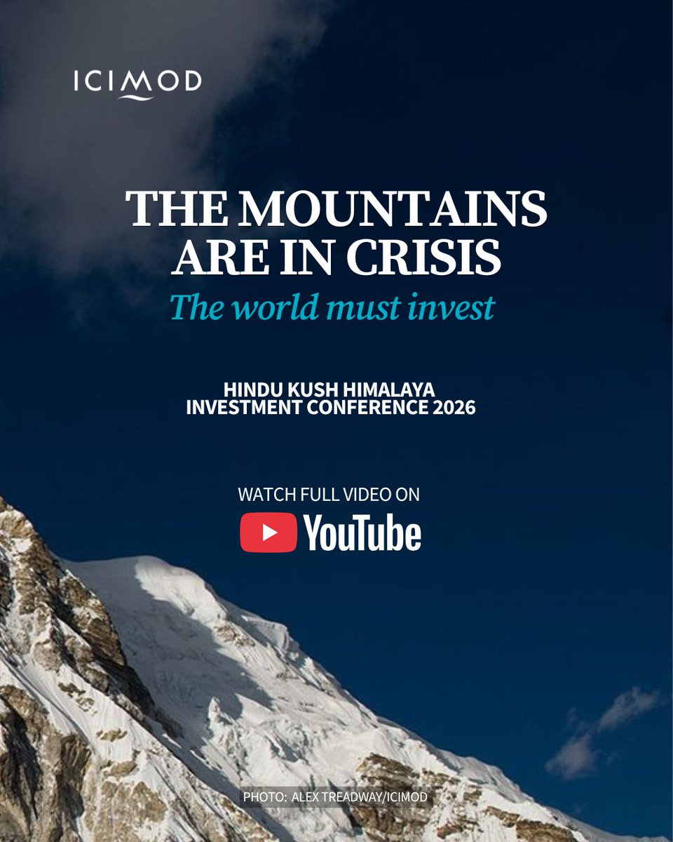 icimod's tweet photo. The Hindu Kush Himalaya (HKH) is a region of profound contrast.  

It has some of the world’s most vital ecosystems,  providing essential resources that sustain mountain communities. However, these natural bounties remain vulnerable, and are increasingly threatened by the dual crises of climate change and biodiversity loss.

Current regional estimates reveal a staggering USD 12 trillion financing gap between now and 2050 for necessary mitigation and adaptation efforts. This places an immense financial burden on HKH countries, which need approximately USD 769 billion annually to implement effective climate solutions.  

In response, ICIMOD is leveraging investment by convening key stakeholders across the global funding landscape to secure the capital required for urgent climate action.  

As a central pillar of this initiative, the Hindu Kush Himalaya Investment Conference 2026 brought together the financing community to gather ideas, align strategies, and build the collaborative framework needed to address pressing shared challenges of the Hindu Kush Himalaya. 

To learn more: https://t.co/frbx4MOwxM  

#SG3 #Investment #HKHInvestmentConference