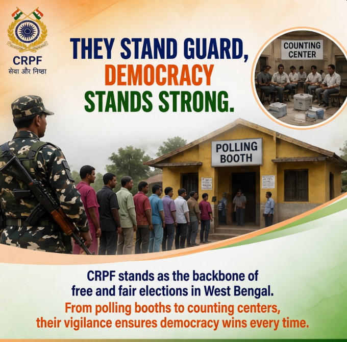 Junglewarrior39's tweet image. From remote hamlets to vibrant cityscapes, #CRPF stands as a resolute shield, ensuring safety for voters and officials alike—empowering democracy to flourish under unwavering vigilance &amp;amp; steadfast protection. #CRPF_For_Peaceful_Elections #बंगाल_का_रिजल्ट #RealChanakya Vijay हरीश