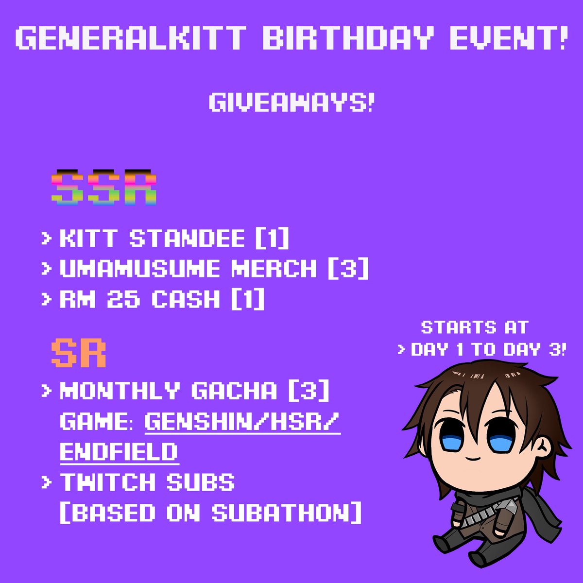 GeneralKitt's tweet photo. [Birthday stream]
Come by on my stream on 7-9 May to celebrate my birthday on 7th May! 

Feel free to wish me in this webpage: https://t.co/qdPHkhOYDc
#myvt #malaysianvtuber #bday https://t.co/0elidDP682