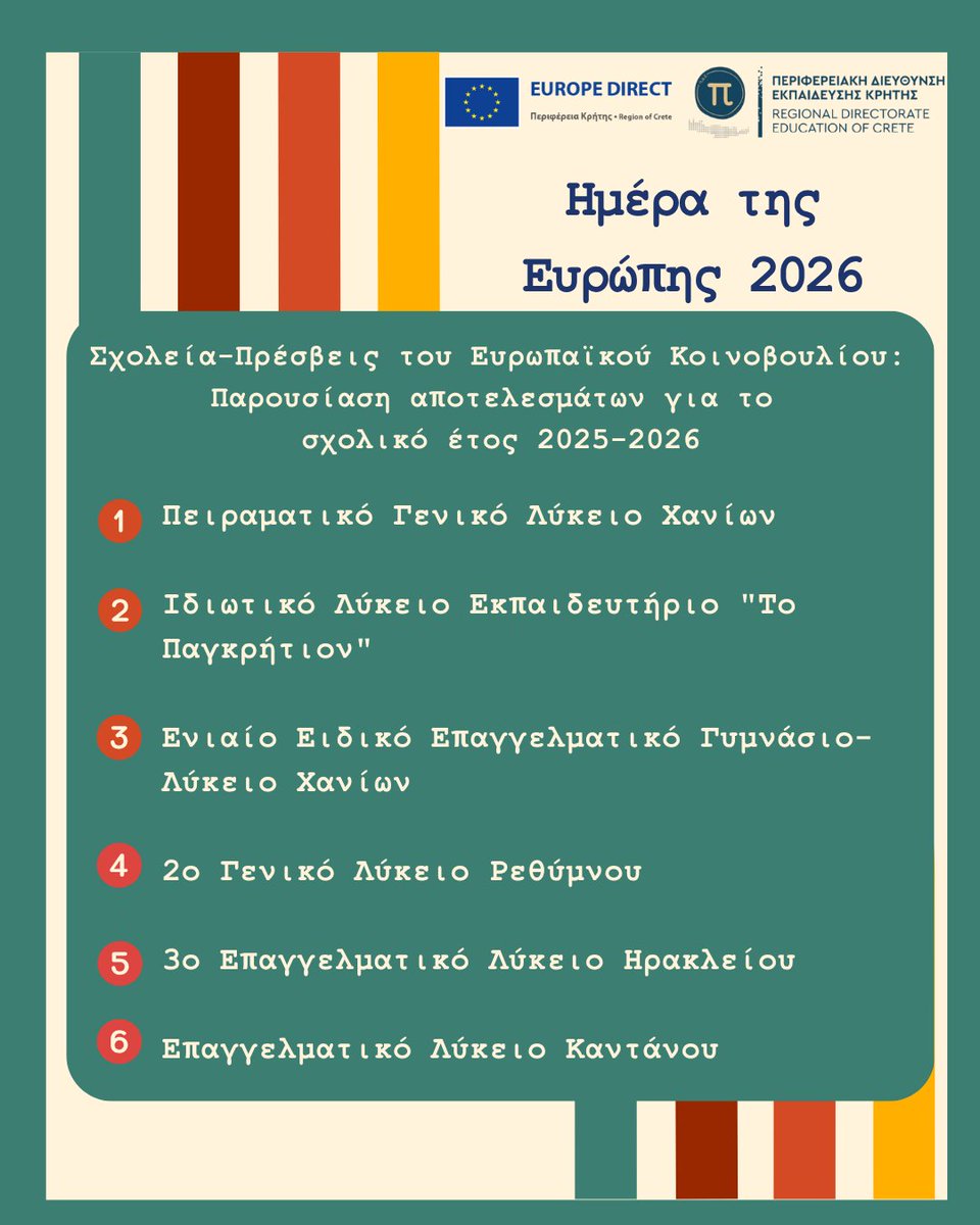 EDIC_Crete's tweet photo. 🇪🇺🇬🇷Με αφορμή τον εορτασμό της Ημέρας της Ευρώπης, το Europe Direct Περιφέρειας Κρήτης και η Περιφερειακή Διεύθυνση Εκπαίδευσης Κρήτης, σας προσκαλεί σε μια ανοιχτή εκδήλωση με τίτλο:
Ημέρα της Ευρώπης:  Αφιέρωμα: Τι είναι το ΕΣΠΑ, μαμά;

Δείτε το αναλυτικό πρόγραμμα👇 https://t.co/Ionz650tgb