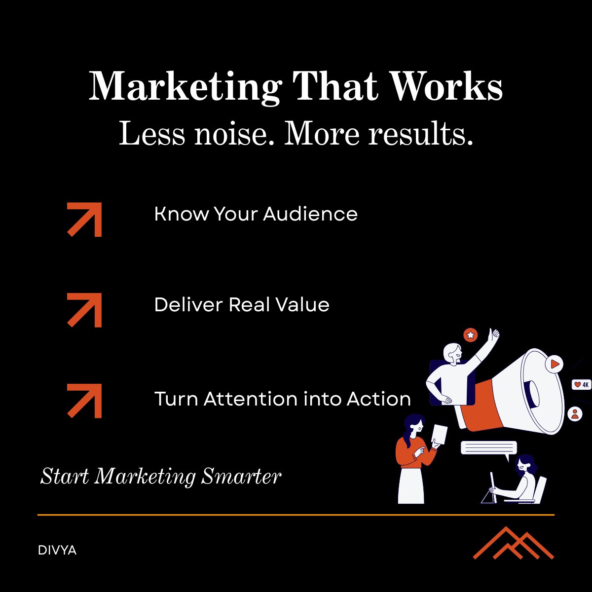divdivya_'s tweet photo. Marketing that works is simple:
Know your audience → Deliver value → Drive action
Less noise. More results.
#Marketing #ContentMarketing #Growth #DigitalMarketing #Strategy https://t.co/SMLyq9wlrv