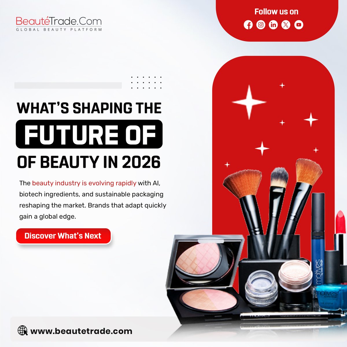 beautetrade's tweet photo. Unlock new opportunities in the beauty industry 🚀
Connect with global buyers, explore trending products, and grow your business in 2026.
#BeautyBusiness #B2BMarketplace #GlobalBuyers #BeautySuppliers #TradePlatform #ExportBeauty #CosmeticsTrade #BeautyDeals #BusinessGrowth https://t.co/UmPDxK3IZr
