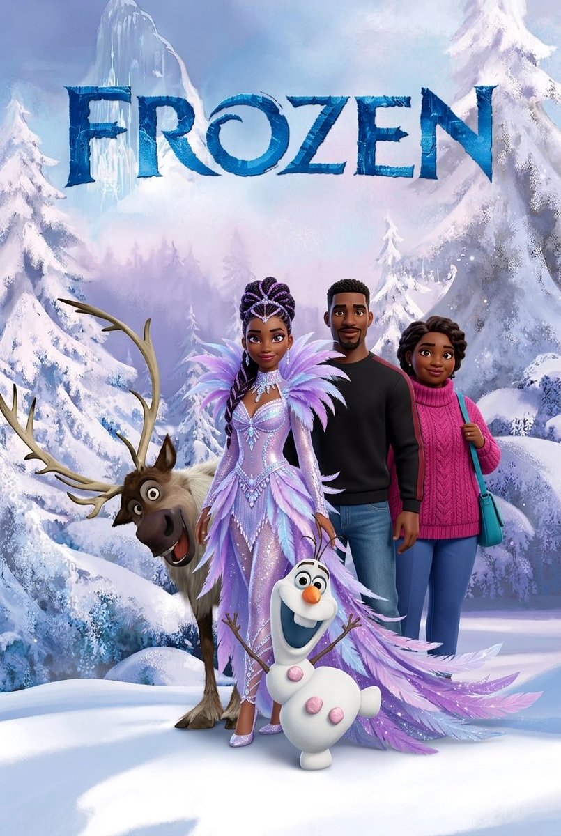mylifeinart's tweet image. I says, 3's a charm if you haven't seen anyone else's version.

Generated a Disney's *Frozen* poster for you with A.I #blacktwitter #inside #2for2 #lifehacksblackwomen #GoWokeGoBroke Disney ought to do multicultural versions of all their animated films.