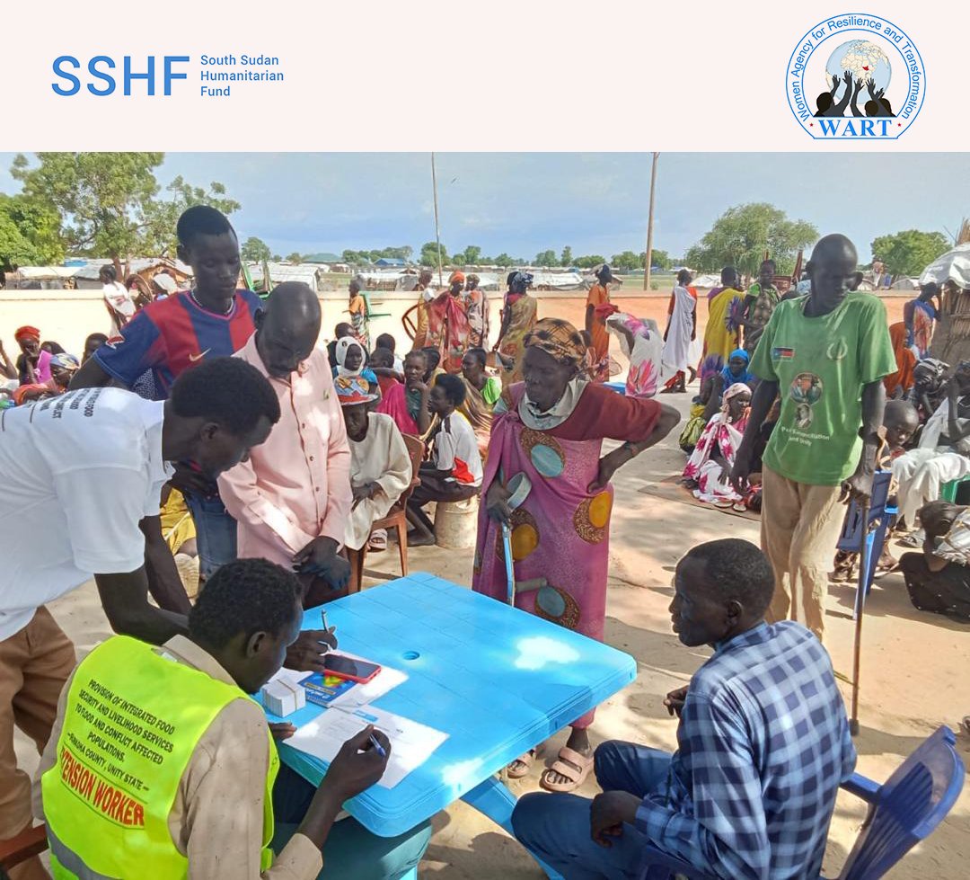 Wartsouthsudan's tweet photo. #Livelihoods  #SSHF
WART in Rubkona registered households in Nhialdiu Payam, covering Bielbaar and Reydeng, for vegetable, crop, and fishing kit support. Supported by SSHF, the process strengthened accountability and inclusive access. @OCHASouthSudan  @OCHAFunds https://t.co/bYV1WBztpO