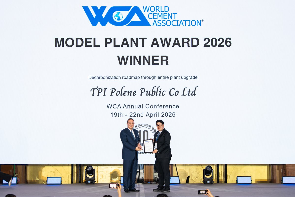 WorldCemAssoc's tweet photo. We’re proud to celebrate the winner of the Model Plant Award: TPI Polene Public Co Ltd.👏This project is a powerful example of how integrated innovation can drive the future of sustainable cement production. https://t.co/3FASC3MYxH
