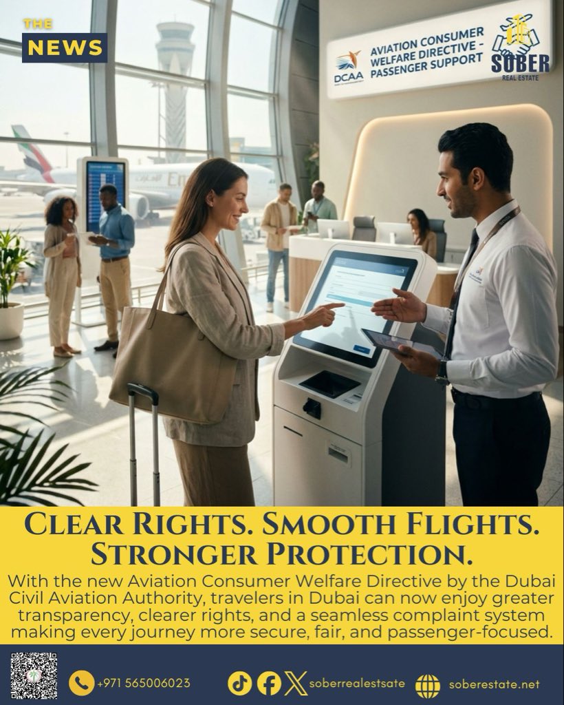 Soberrealestate's tweet image. With the new Aviation Consumer Welfare Directive from the Dubai Civil Aviation Authority, Dubai is setting a new global standard for airline accountability and passenger care.

#DubaiTravel #AviationNews #SmartDubai #AirlineIndustry #TravelExperience
