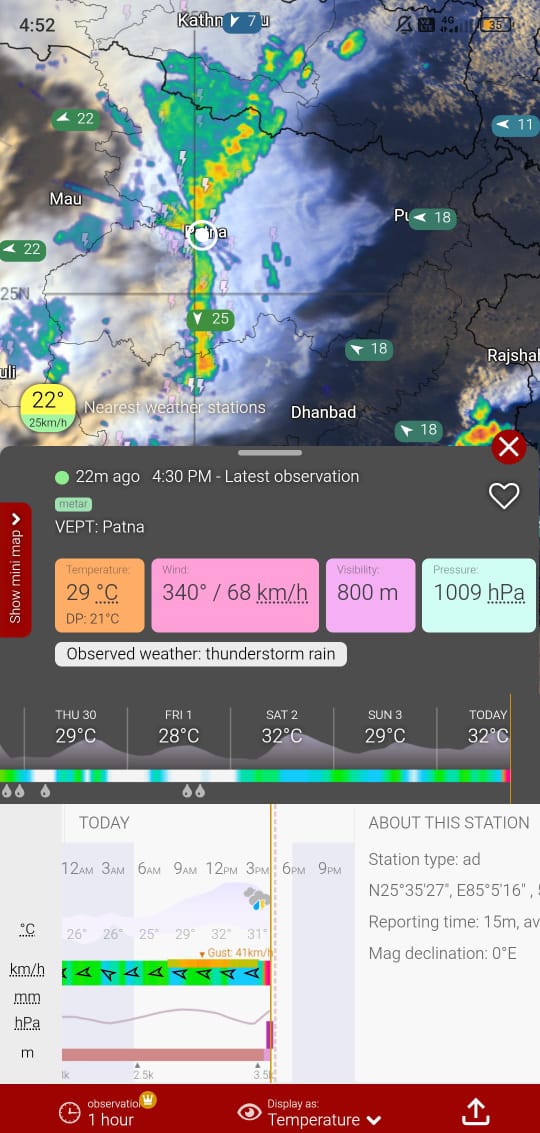 CycloneAnalyser's tweet photo. Gale force #Norwester over #Bihar this afternoon. Major parts of #Bihar are likely to witness gale force winds of 65-85 kph from it with lightning & intense rainfall. https://t.co/o0aejgSHBC