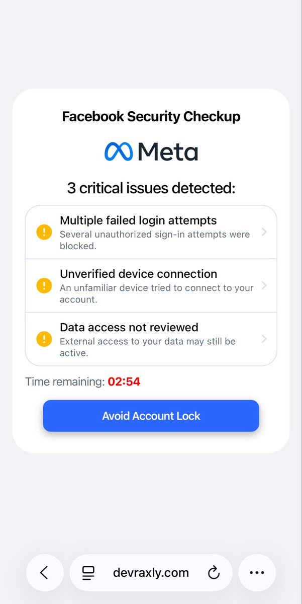 aruni_t's tweet photo. If you click on a news article on https://t.co/8BBDtE22BM and get redirected to a site claiming your Google, Facebook, or Apple accounts are not secure like this, DO NOT click it! These are scam phishing sites trying to steal your login info. Close the tab immediately and clear your cache.