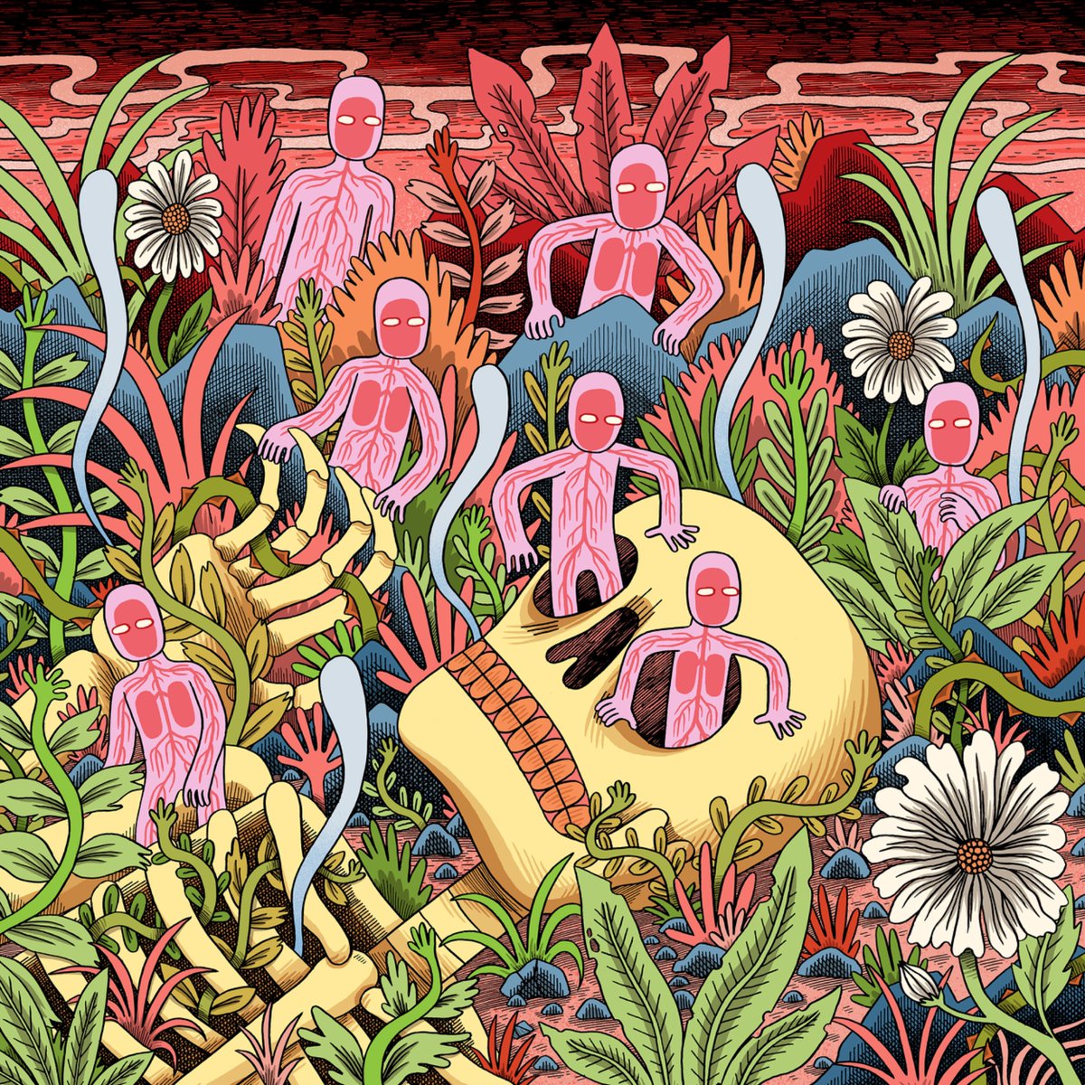 jackteagle's tweet photo. The process of “The Return”.
It stated as a sketchbook drawing, which I then refined into a large pencil drawing. 
I inked over the pencils using a lightbox, and then scanned the inks to colour the image digitally. https://t.co/odKlVtxOOv