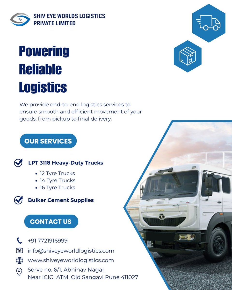 GarudPrasa83713's tweet image. Powering Reliable Logistics 🚛

"Your supply chain is only as strong as your transport partner."

📞 +91 7721916999
📧 info@shiveyeworldlogistics.com
🌐 shiveyeworldslogistics.com

#Logistics #Transport #SupplyChain #ShivEyeLogistics
