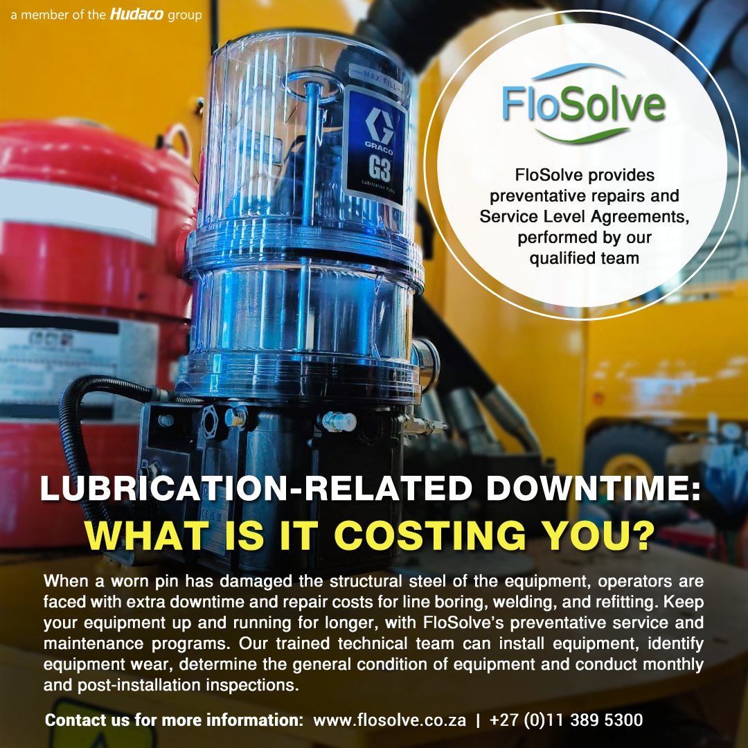 FlosolveSA's tweet photo. Downtime doesn’t just slow you down - it stops production.

Stay ahead of lubrication-related failures with FloSolve’s preventative maintenance programmes.

#Maintenance #Mining https://t.co/mZyvNtGV6b