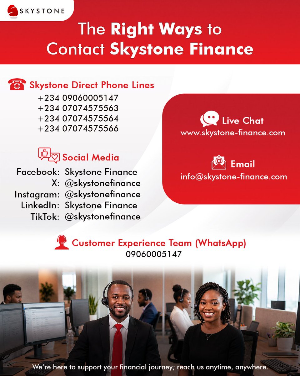 skystonefinance's tweet image. Getting the support you need should always be simple and seamless.

Reach out to Skystone Finance through any of our dedicated channels; call, chat, email, or social media, and our team will be ready to assist you every step of the way.

#skystonefinance #contactus #funding #fyp