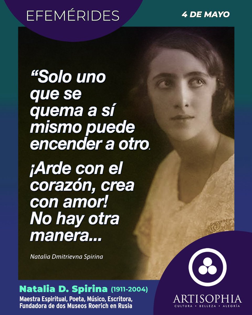 artisophia's tweet image. Natalia Spirina, gran estudiosa de los Roerich, fundó museos y dedicó su vida a la belleza y el Bien Común. Un faro de cultura y espiritualidad. ✨

#NataliaSpirina #Efemérides #Artisophia #AgniYoga #LivingEthics

🔗facebook.com/share/p/18Rbmc…