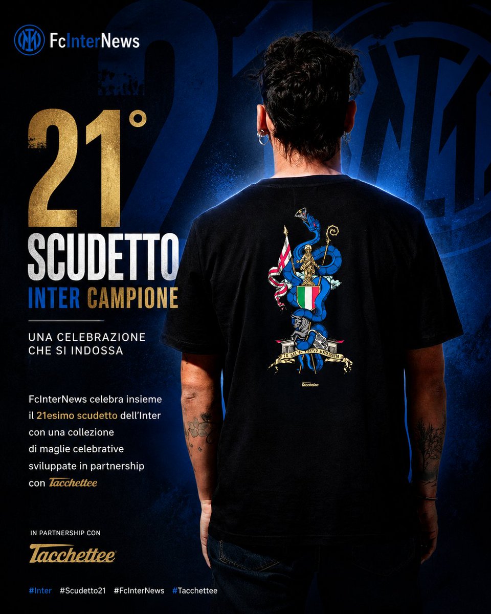 FcInterNewsit's tweet photo. 😍 TACCHETTEE X FCINTERNEWS ⚫🔵

2️⃣1️⃣🏆 FcInterNews celebra insieme il 21esimo scudetto dell'Inter con una collezione di prodotti celebrativi sviluppate in partnership con Tacchettee. Non solo magliette ma anche cappellini, pantaloncini, felpe, shopping bag e così via, tutto in tema Inter Campione! 🥇

CLICCA QUI ➡️ https://t.co/LnRaELG5TZ