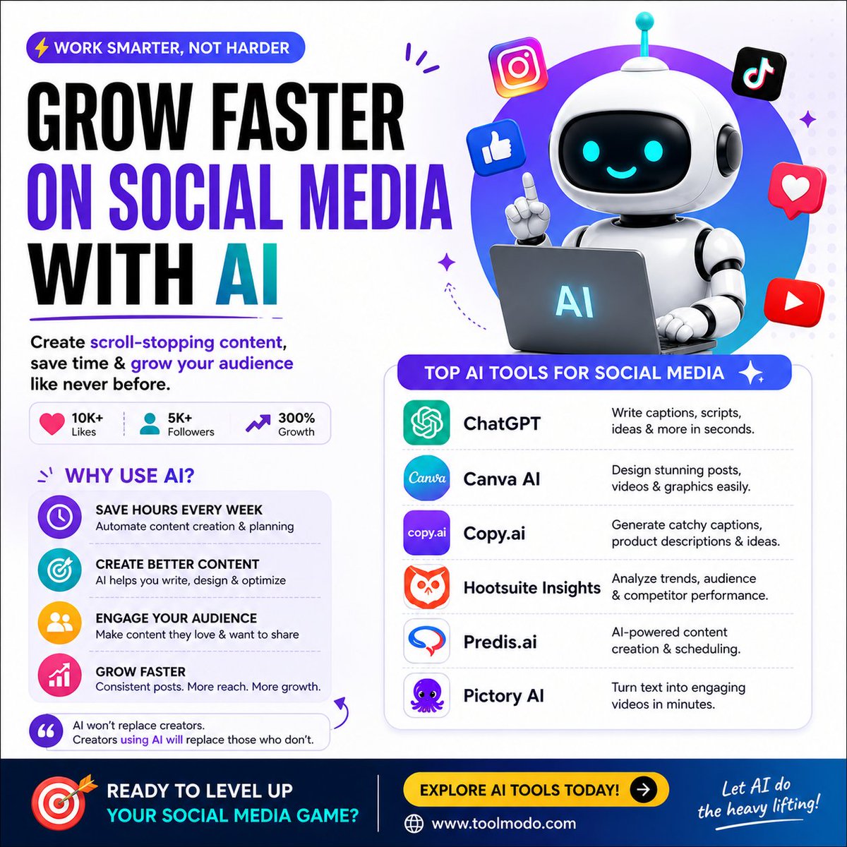 ToolmodoAI's tweet image. Still spending hours on content?
AI can do it in minutes.
✔ Captions
✔ Designs
✔ Ideas
✔ Growth
Work smarter. Grow faster 🚀
#AI #SocialMedia #ContentCreation #AITools #Marketing #Growth