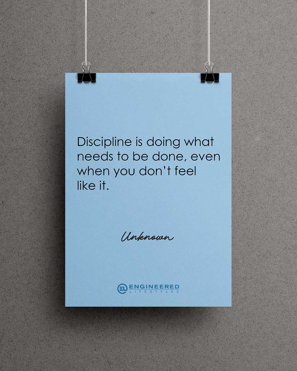 EngLifestyles's tweet image. “Discipline is doing what needs to be done, even when you don’t feel like it.” ~ Unknown

Motivation is unreliable. Discipline isn’t.

Which one are you relying on right now?
👇

#EntrepreneurLife #DisciplineWins #ConsistencyCounts #DoTheWork #StayCommitted