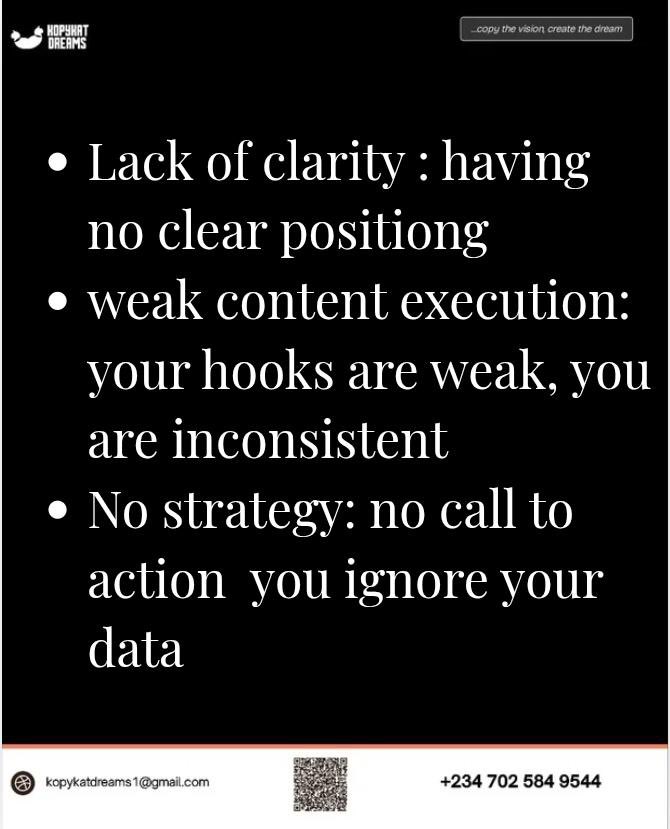 KopykatD's tweet photo. Growth isn’t random.
Most times, it’s small mistakes repeated consistently.

Fix the foundation and watch what happens.

Need help? Let’s build content that gets seen and remembered.

#ContentStrategy #SocialMediaGrowth #DigitalMarketing #KopykatDreams https://t.co/Pxi553Gac8