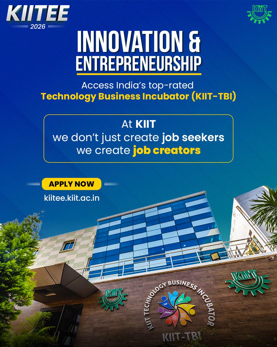 KIITUniversity's tweet photo. Dreaming beyond a degree?

At KIIT, innovation meets execution through one of India’s leading Technology Business Incubators. From ideas to startups, we help you build it all.

KIITEE 2026 (Phase-2) applications are now open - https://t.co/AZIg1LasuY https://t.co/h7yWqCxr30