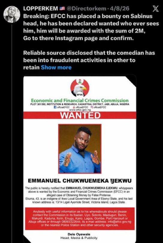 Your 18 years old brother posted different defamatory tweets about different celebrity.

<a href="/KizzDaniel/">VADO D’GREAT 🥷</a> kindly look into this so he can be arrested immediately Tony Elumelu released him.

<a href="/youngskales/">SKALES</a> look at what this boy wrote about you, kindly arrest him after Vado released him.