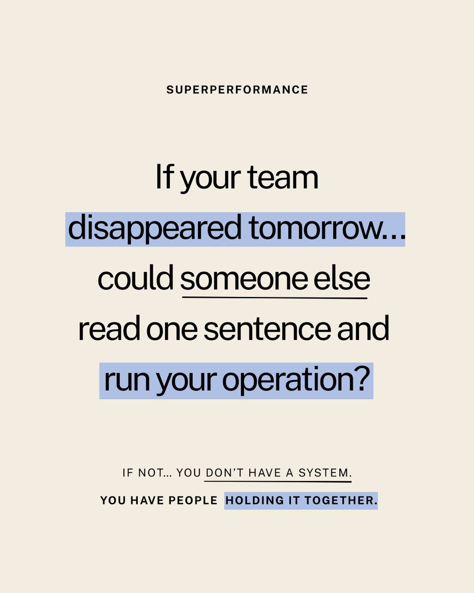 SuperPerformnz's tweet photo. Most teams aren’t running on systems…

They’re running on people who remember everything.

Until they don’t.

That’s when things break.

Clarity scales.
Memory doesn’t.

#Leadership #WorkCulture #Systems #Growth #Management https://t.co/B2XUp8GjNk