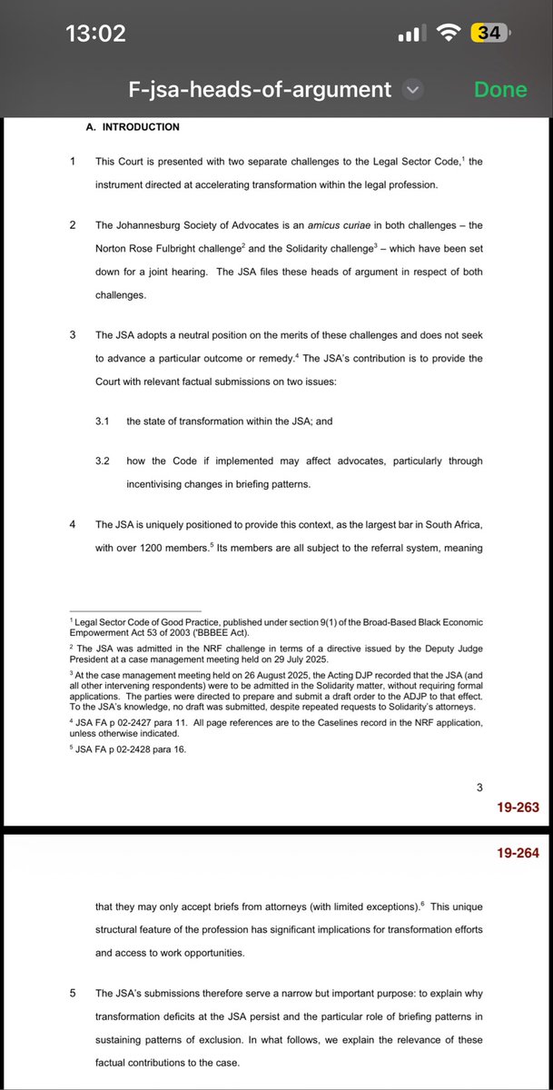 tumisole's tweet photo. #CountryDuty 

Below are high level pointers that I’m sharing from the Amicus (friend of the court) the Joburg Society of Advocates submissions in the #LegalPracticeCode matter. 

The role of an Amicus is to help the court reach a decision & often they submit facts and statistics for consideration by the Court. 

The submissions are brilliant sadly point to a systemic & long journey ahead in the legal profession especially with regards to transformation: 

- The JSA's membership has undergone significant demographic changes over
the last three decades. 

- As of late 2025, 55% of the JSA’s members are black and 39% are women, 11 compared with the overwhelming white and male Bar of the past.

However, these numbers belie the stubborn inequalities that remain at the Bar, as is evident at the level of senior counsel and in the high attrition rates among juniors.

Of the 238 senior counsel at the JSA at the end of 2025, 171 were white (71.8%),
of which 148 were white men (62.2%). 

There were only 45 black silks (18.9%) of which the overwhelming majority (37) were men. There were only eight black African women senior counsel, constituting just 3.36% of all silks.

These figures illustrate that progression and retention, rather than entry, remain
the primary transformation bottlenecks at the JSA.

Attrition statistics reflect that black juniors continue to leave the Bar in greater
numbers.

Over the last 5 years, 406 junior counsel (with more than 1 year of seniority) left the JSA. 

Of these members, 272 (66%) were Black junior counsel; of which 108 were Black female junior counsel.

The attrition rates amongst juniors in the first four years of practice were particularly high, with 142 juniors departing between 2020 and 2025, of which 85% were black juniors.’