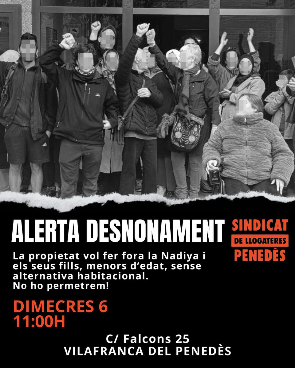 SindicatP's tweet photo. Aquest dimecres tenim dos desnonaments ambdos amb menors que convoquem per a parar https://t.co/DPVizBb5eP