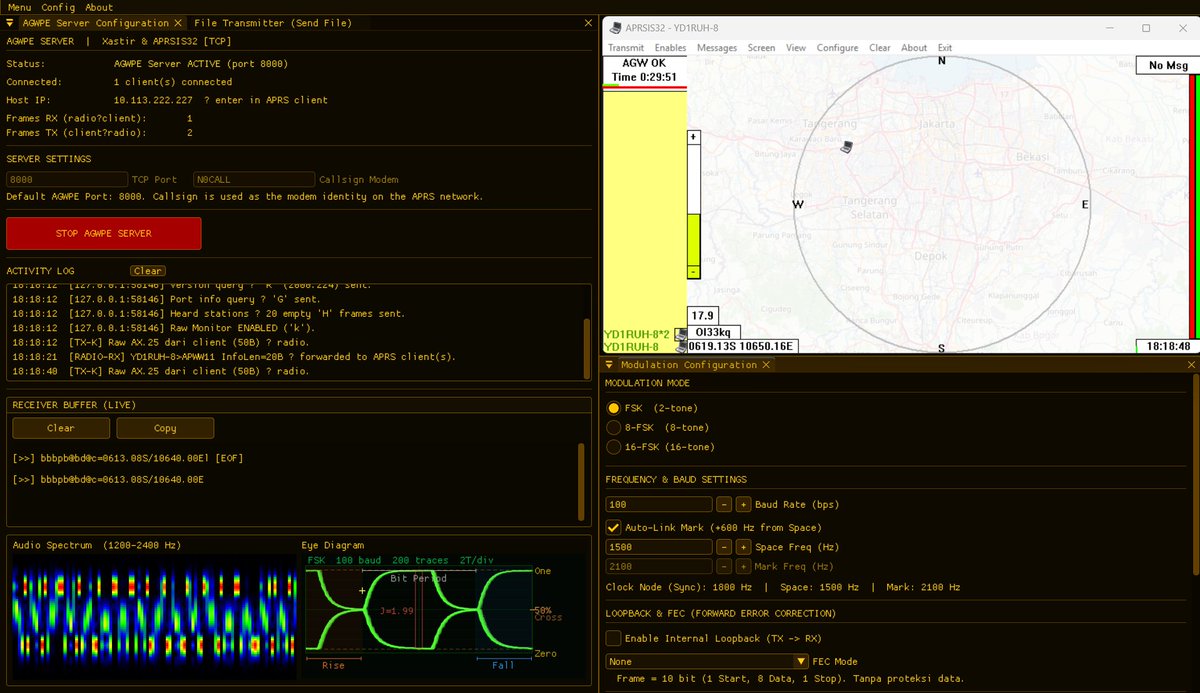 octacons's tweet image. github: github.com/YD1RUH/Tactica…
New update: 
+ 16-FSK modulation ✅ 
+ AGWPE TNC server ✅ 
+ Eye diagram ✅ 
+ Hamlib PTT ✅ 
...and a Tamagotchi cat hidden inside the modem 🐱 Priorities.
#HamRadio #AmateurRadio #DSP #APRS #PacketRadio #DigitalModes #Radio #C++