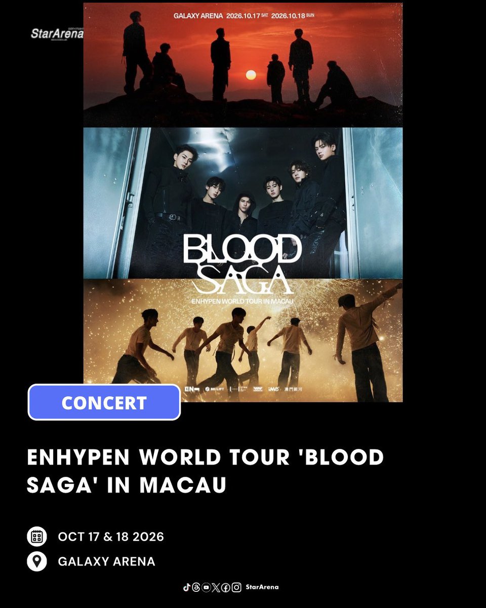 ENHYPEN WORLD TOUR 'BLOOD SAGA' IN MACAU 📅 OCT 17 & 18 2026