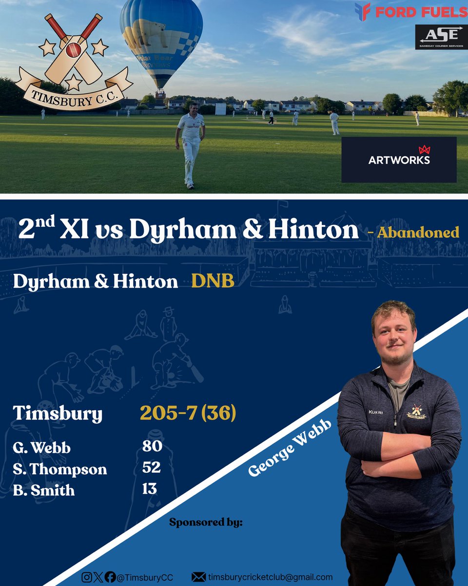 TimsburyCC's tweet photo. 🗞️ RESULTS 🗞️

As the season started Saturday, so did the rain, unfortunately meaning none of the 3 matches could be completed 🌧️

We move onto next week ➡️

Thank you again to Artworks Solutions Ltd for sponsoring the first matchday of the season 🤝 https://t.co/rpqLtjJc67