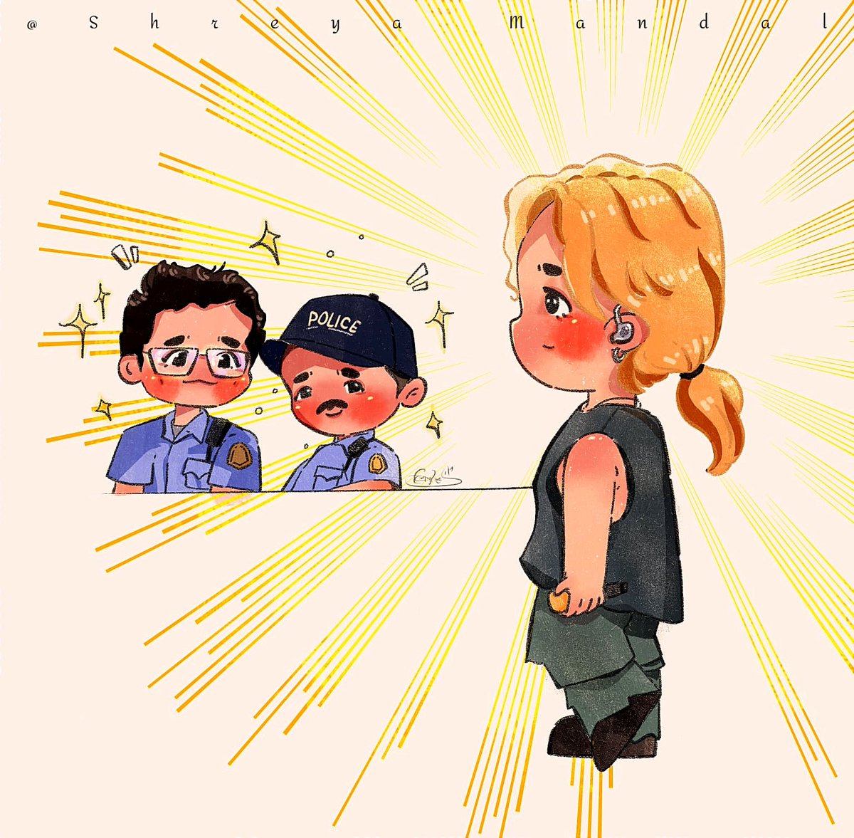 shreyamandalsm's tweet photo. Proof that Angel Jimin's charm works on everyone 😇💛
👮‍♂️✨🥺

#JiminFanart #ParkJimin #BTSFanart #AngelJimin #btschibi https://t.co/S2M9r97PZS